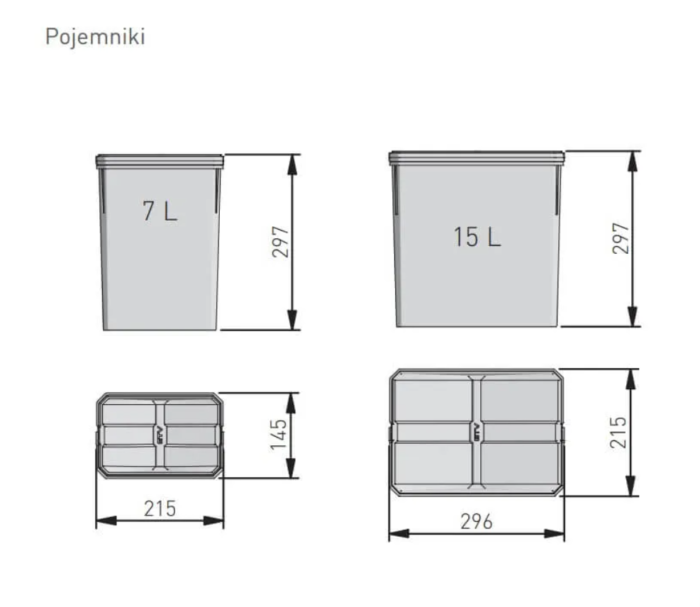 Pojemniki do segregacji AxiSpace, do szerokości szuflady 600 mm, 2X15L, 2X7L - obrazek 4