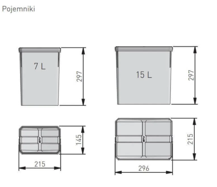 Pojemniki do segregacji AxiSpace, do szerokości szuflady 800 mm, 2X15L, 2X7L - obrazek 4