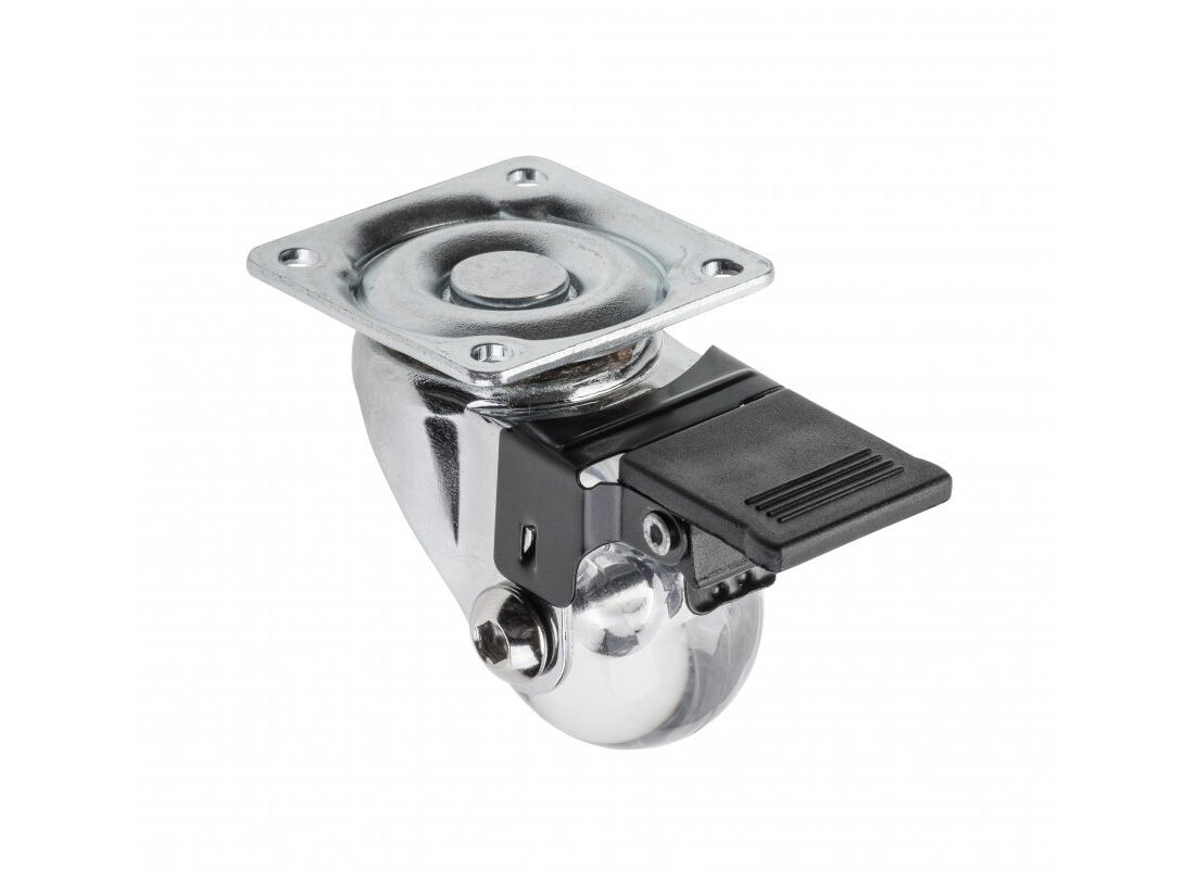 Rolka meblowa GTV BRAZYLIA 35, H=51 mm, fi35 mm, z hamulcem, PC/PU, przezroczysty