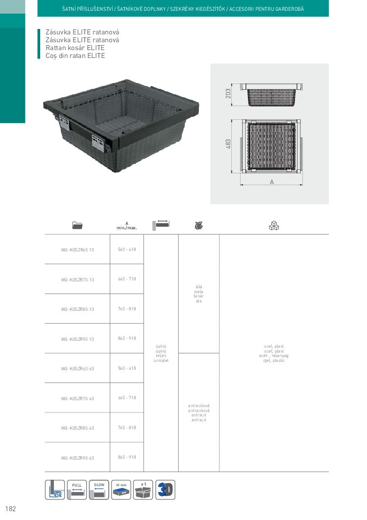 Szuflada Elite z koszem ratanowym 600 mm zfunkcją cichego zamknięcia, biała - obrazek 2