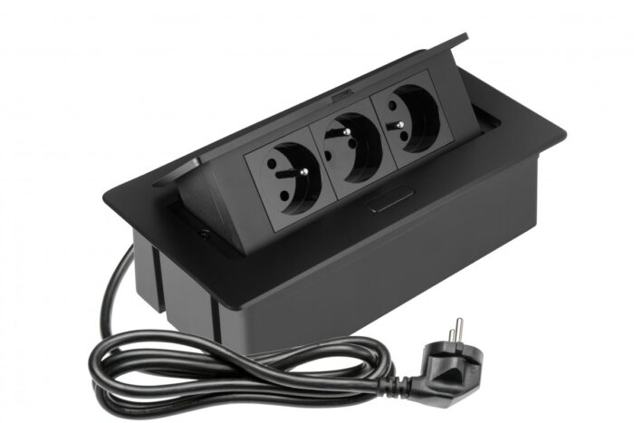 Gniazdo meblowe SOFT 3x gniazdo z uziemieniem, kabel zasilający z wtyczką, czarny, NOWY PANEL - obrazek 4