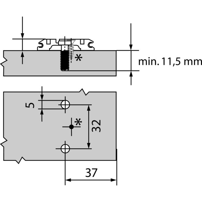 BLUM 174E6130.01 CLIP Prowadnik krzyżakowy, reg.wys.: otwór podłużny,dystans 3mm - obrazek 2