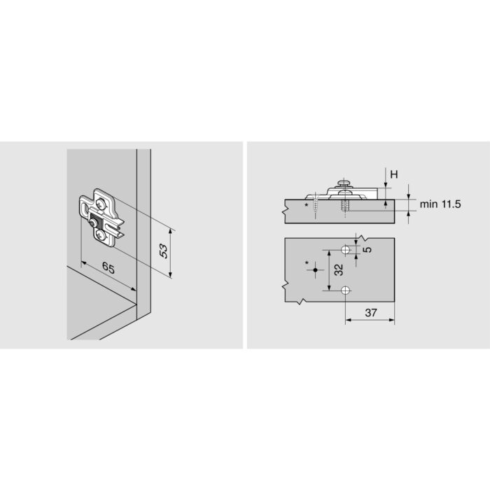 BLUM 194K6100E MODUL Prowadnik krzyżakowy do zawiasu do szaf na lodówki, stal - obrazek 2
