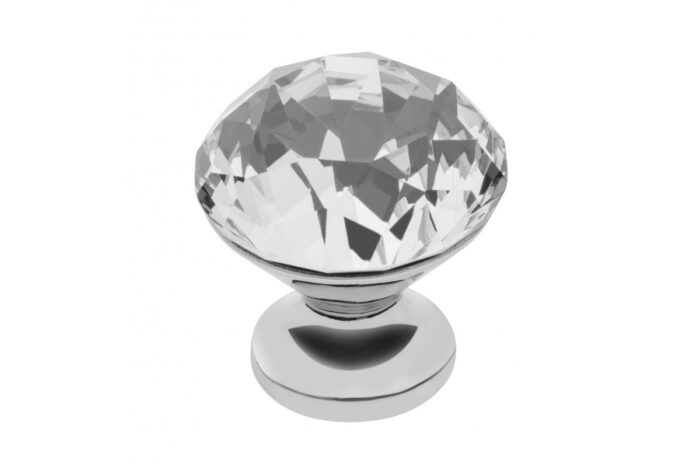 Gałka meblowa GTV CRPB, fi25 mm, H=28 mm, ZnAl, chrom, biały kryształ