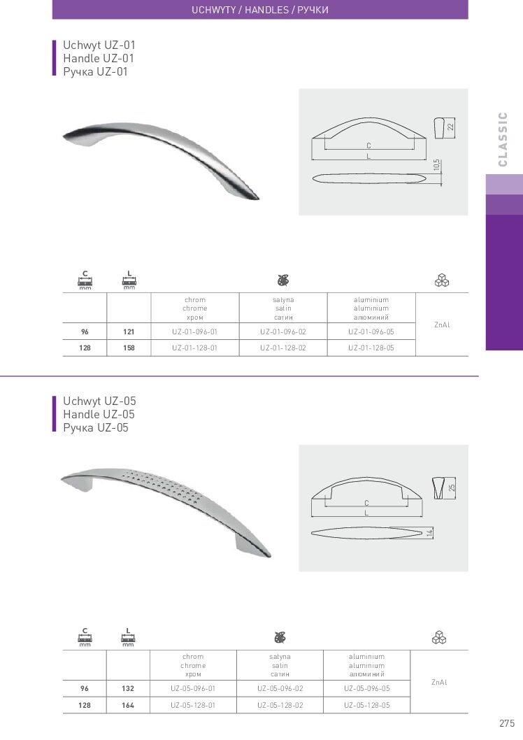 Uchwyt meblowy GTV 01, C=128 mm, L=158 mm, ZnAl, satyna - obrazek 3