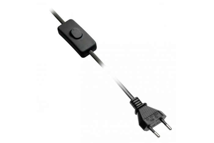 Kabel zasilający z wtyczka, z włącznikiem, 2m, czarny, 2x0,75mm2