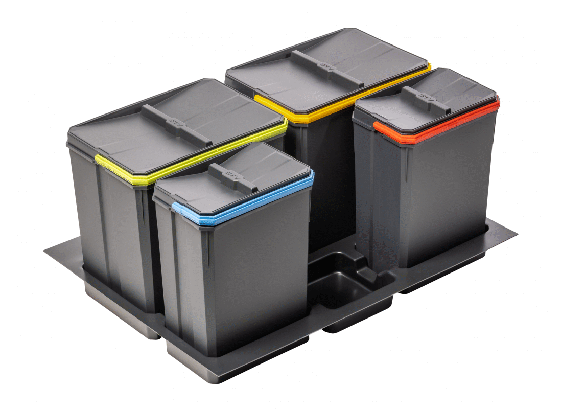 Pojemniki do segregacji AxiSpace, szerokość
szuflady 700 mm, głębokość 450/500 mm,
2X15L, 2X7L