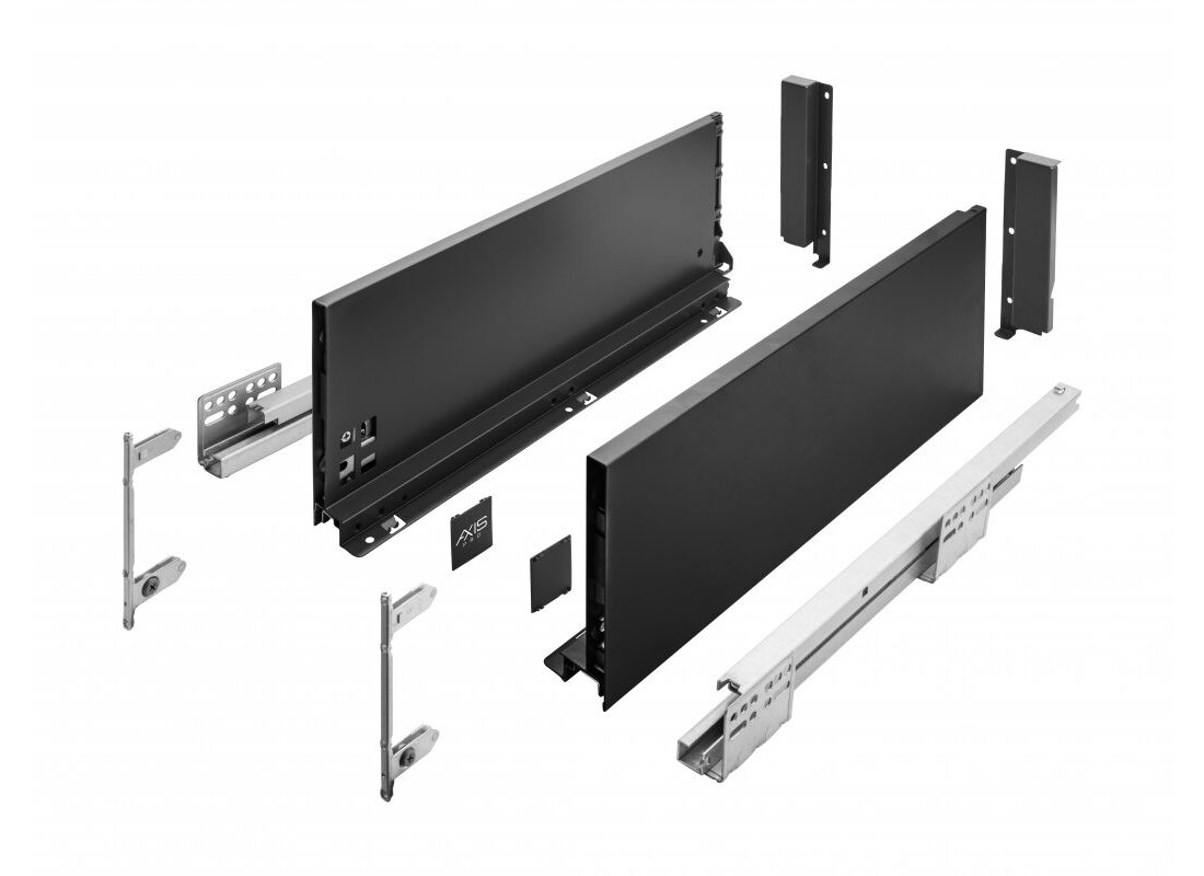 Szuflada GTV AXIS PRO, H=168 mm, L=350 mm, cichy domyk, pełny wysuw, czarny