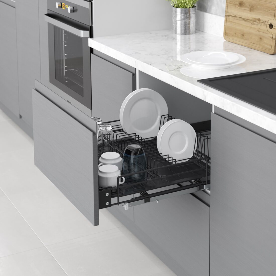 OCIEKACZ Z TACKĄ NA PROWADNICACH DO SZUFLADY BLUM 900 ANTRACY