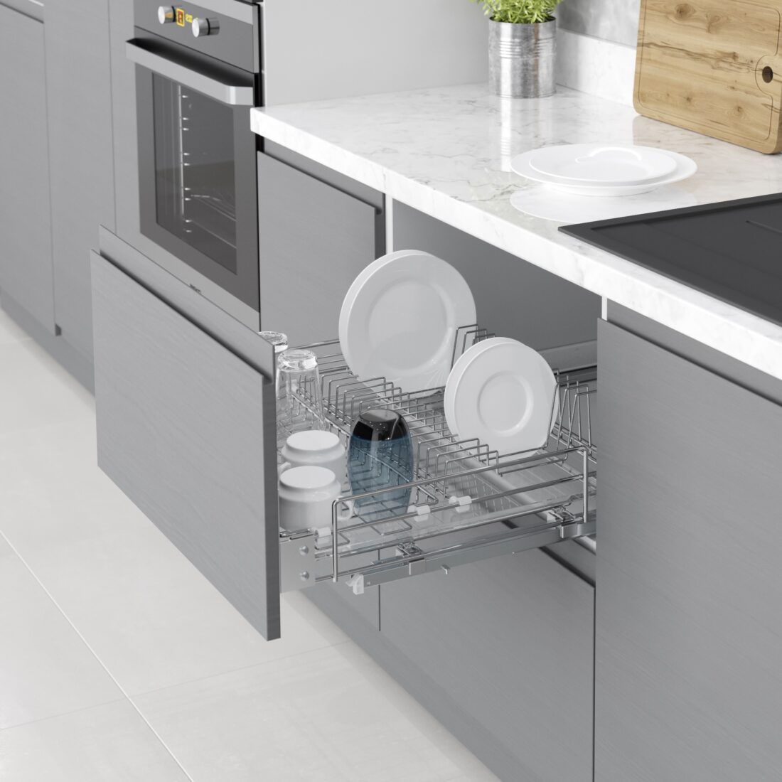 OCIEKACZ Z TACKĄ NA PROWADNICACH DO SZUFLADY BLUM 600 CHROM